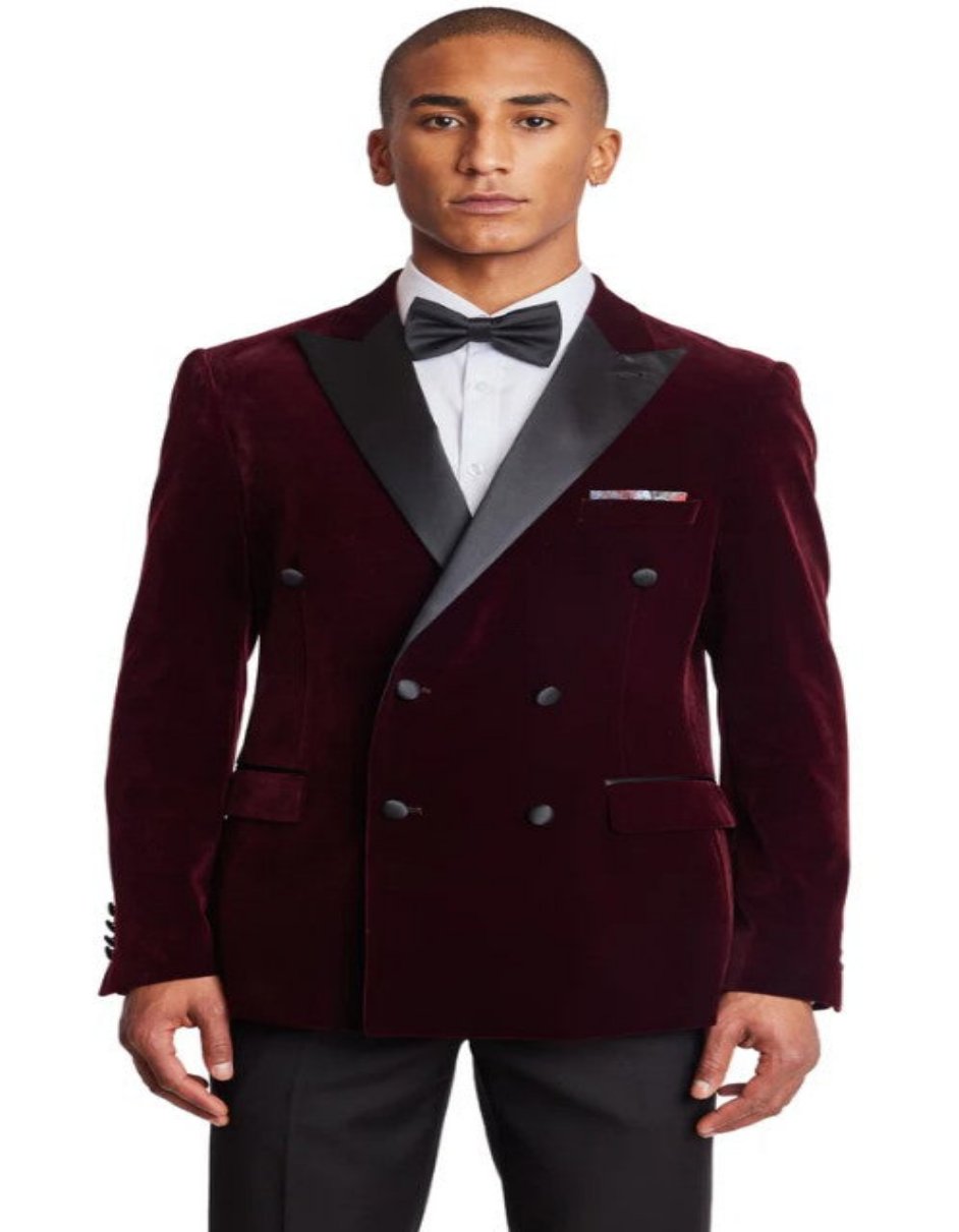 Double Breasted Velvet Tuxedo Suit in Maroon