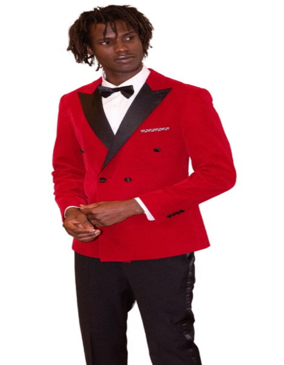 Red Velvet Double Breasted Tuxedo Set