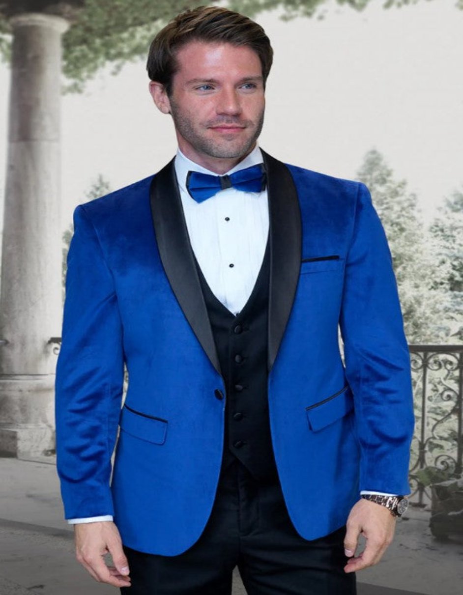 Royal Blue Velvet Prom Suit for Guys