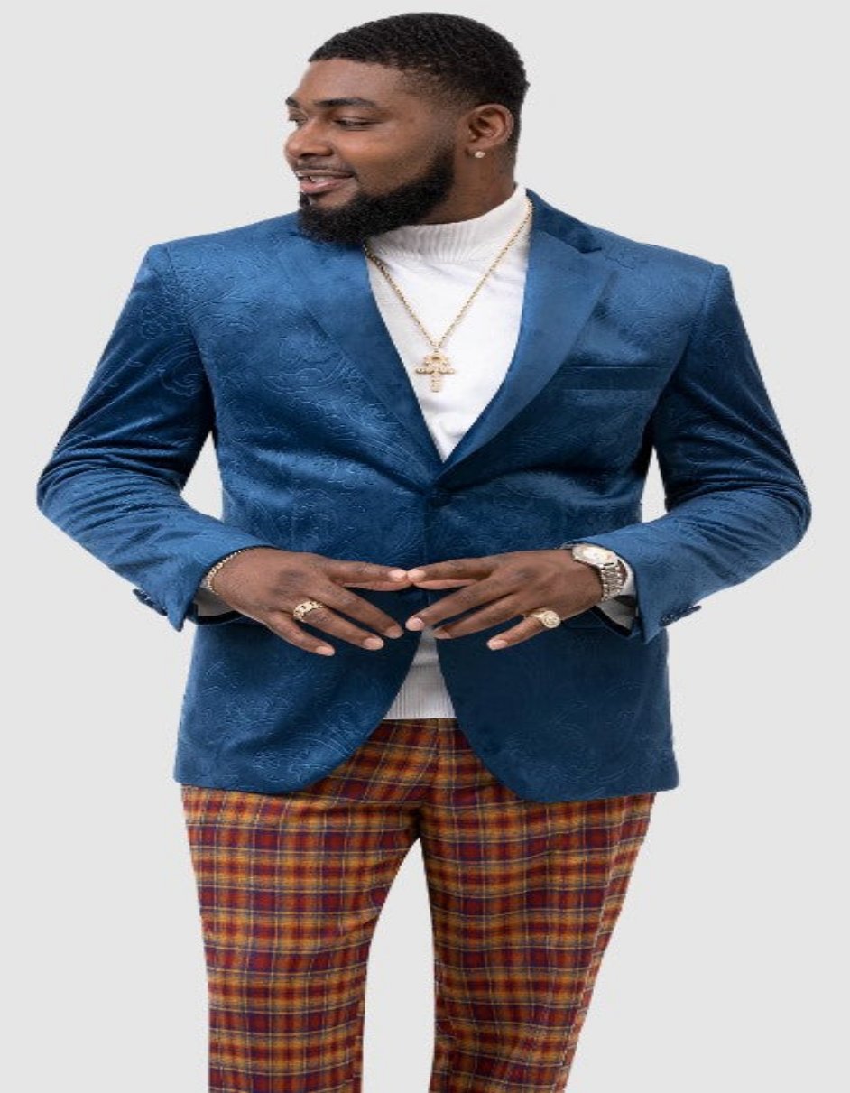 Blue Paisley Velvet Prom Tuxedo Jacket