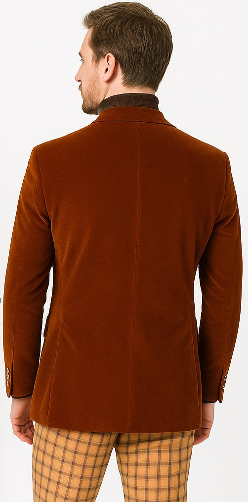 Mens Velvet Jacket Rust Tailored Fit Blazer
