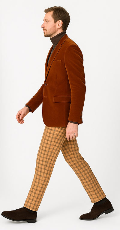 Mens Velvet Jacket Rust Tailored Fit Blazer