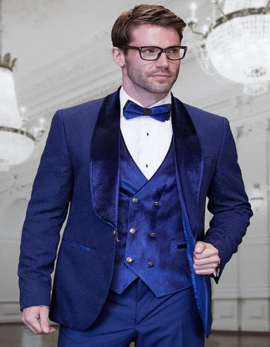 Sapphire Blue Velvet Lapel Prom Suit