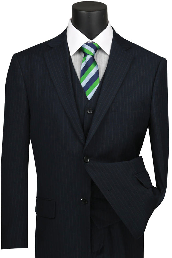 Vinci Navy Vested Pinstripe Suit for Men