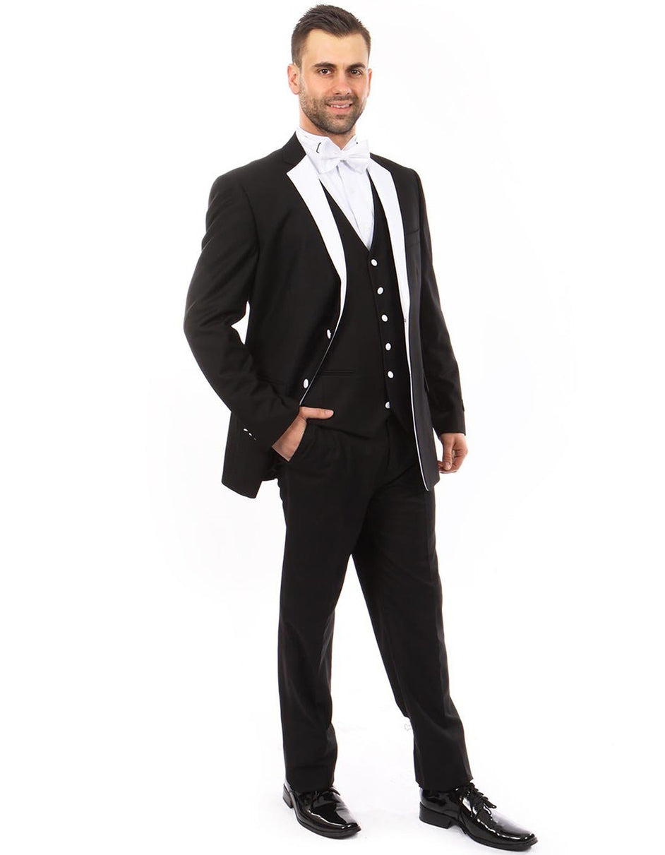 Modern Fit Wool Tuxedo with Vest and Notch Lapel