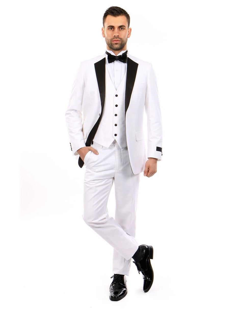 Modern Fit Notch Black/White Tuxedo with Vest