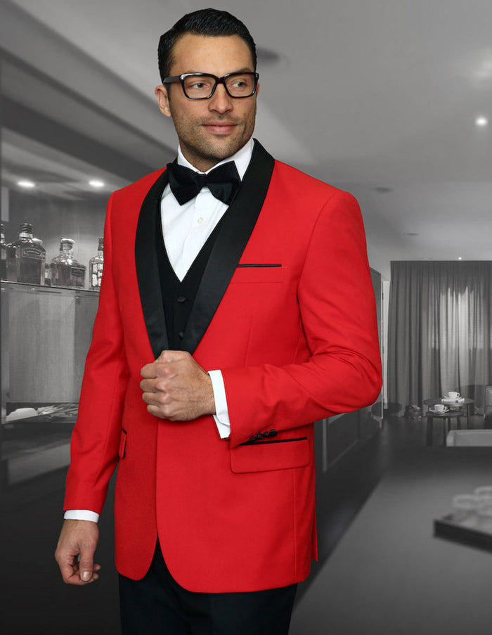 Red Wool Shawl Lapel Tuxedo with Vest