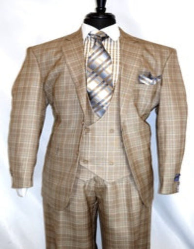 Plaid Khaki Suit with Double Breasted Vest