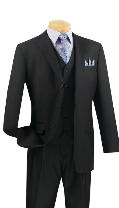 3 Button Black Vested Suit with Pinstripe Pants