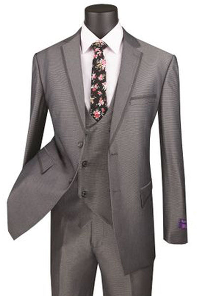 Modern Charcoal Satin Trim Vested Tuxedo Suit
