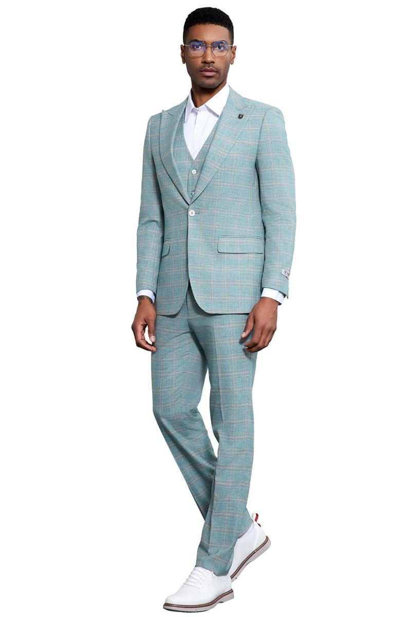 Stacy Adams Light Turquoise Plaid Suit