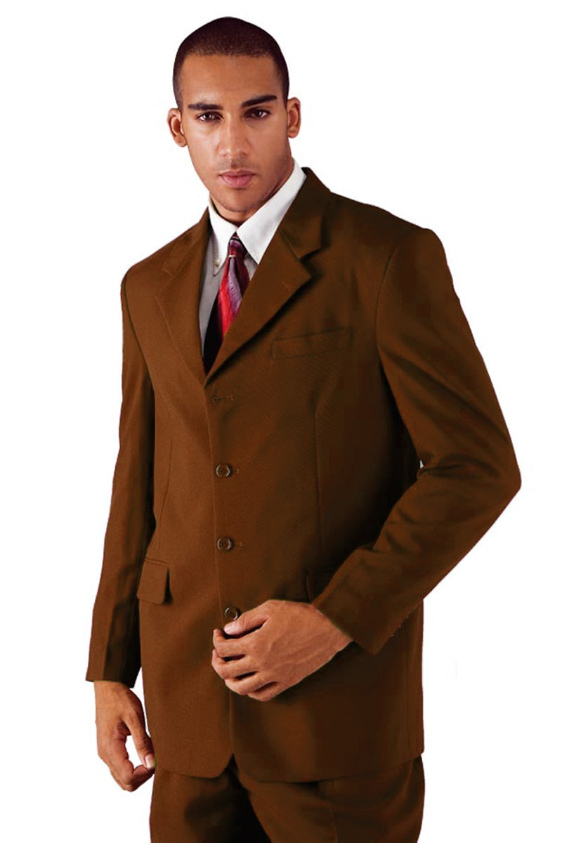 Mens 4 Button Brown Polyester Suit