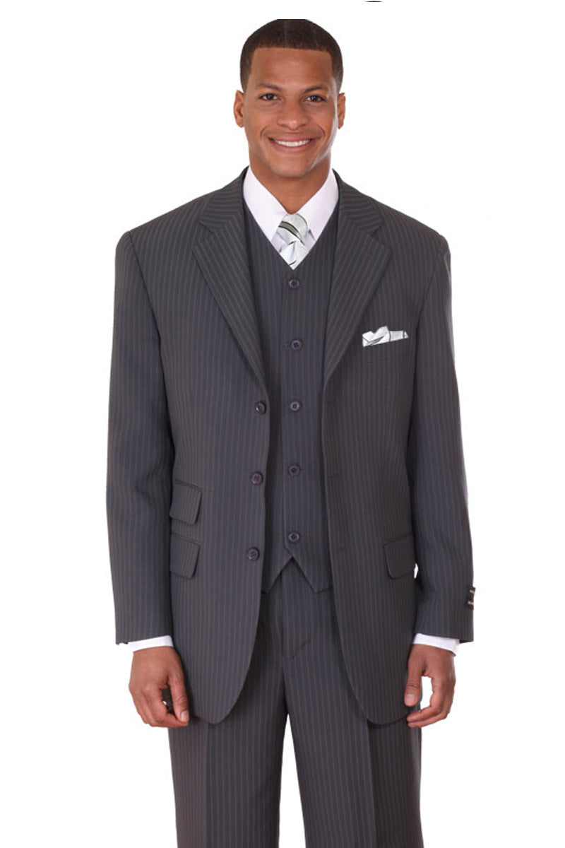 Grey 3 Button Banker Pinstripe Classic Suit