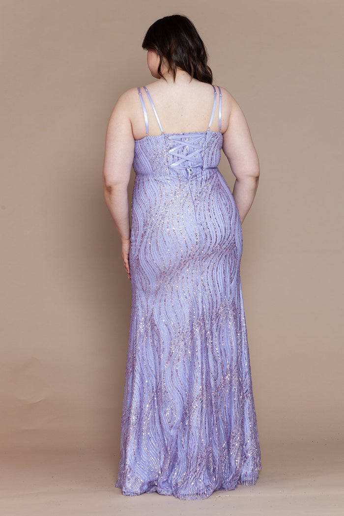Poly USA W1166 Plus Size Lace Bodice Satin Gown