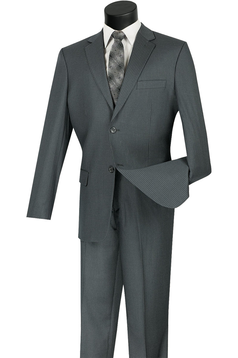 Mens Grey 2 Button Pinstripe Wool Blend Suit