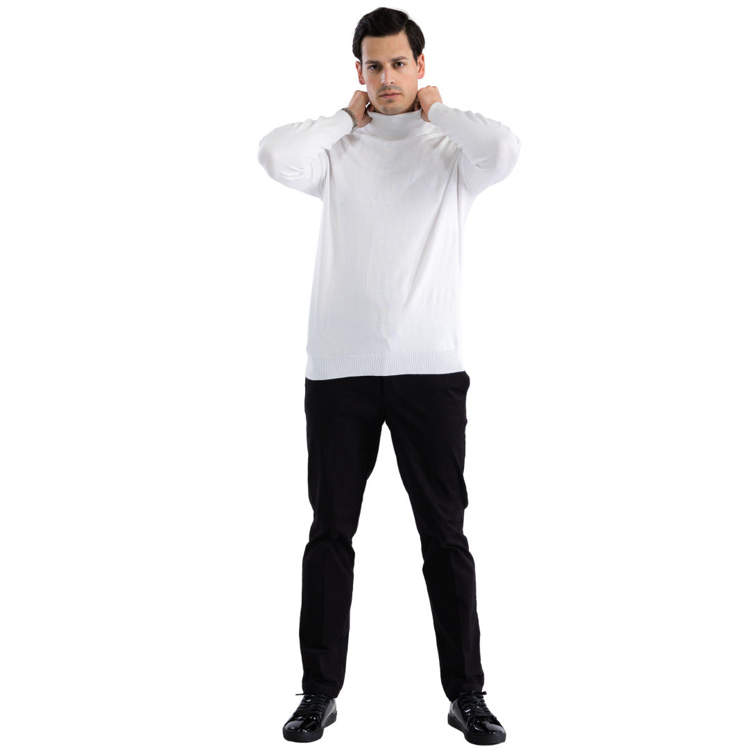Men's Pullover White Turtleneck Sweater