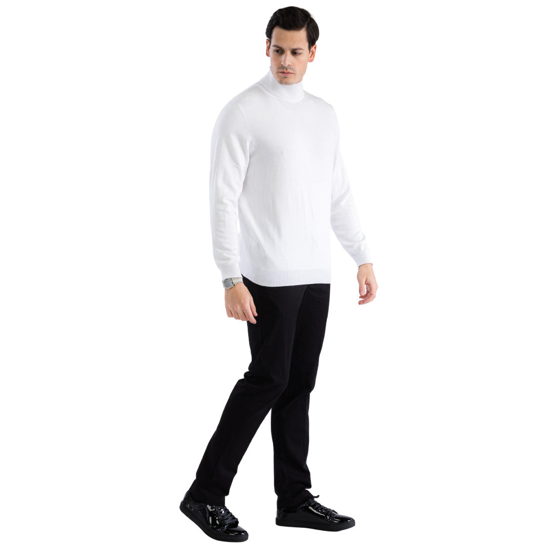 Men's Pullover White Turtleneck Sweater