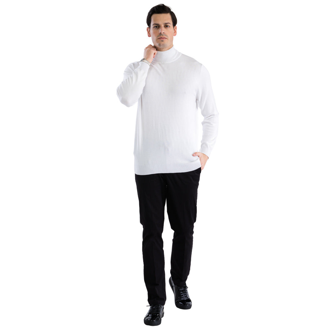 Men's Pullover White Turtleneck Sweater