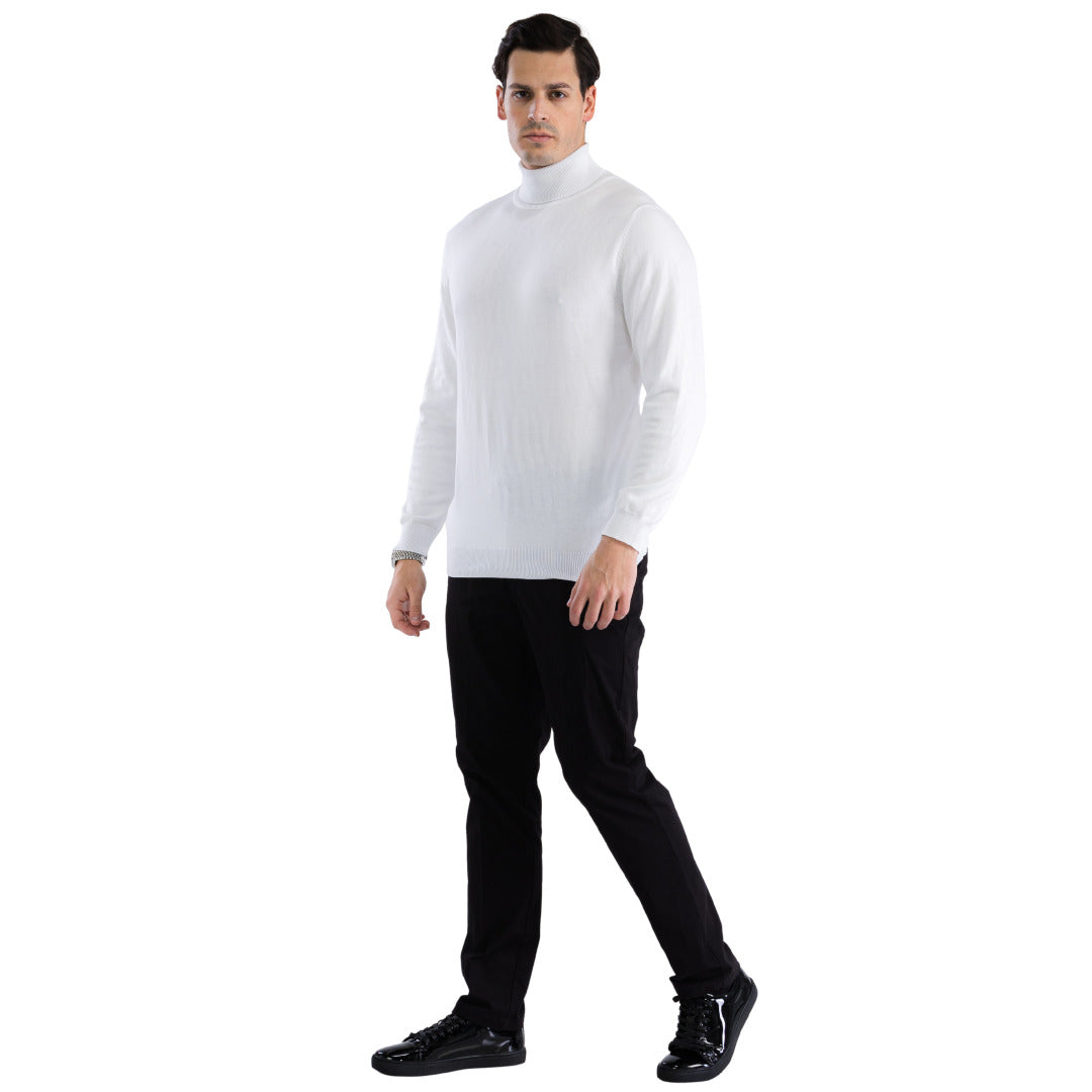 Men's Pullover White Turtleneck Sweater