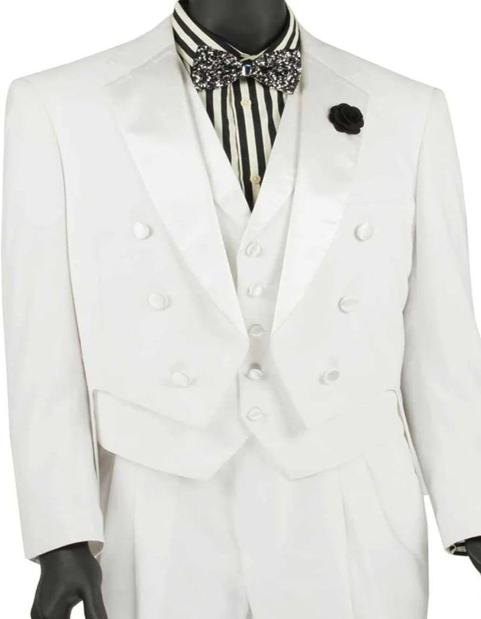 All White Men's Classic Vested Tail Tuxedo