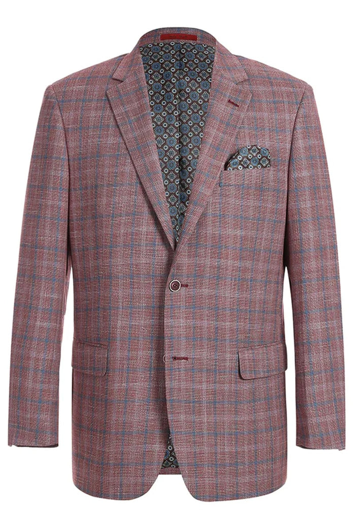 Burgundy Red Windowpane Plaid Sport Coat