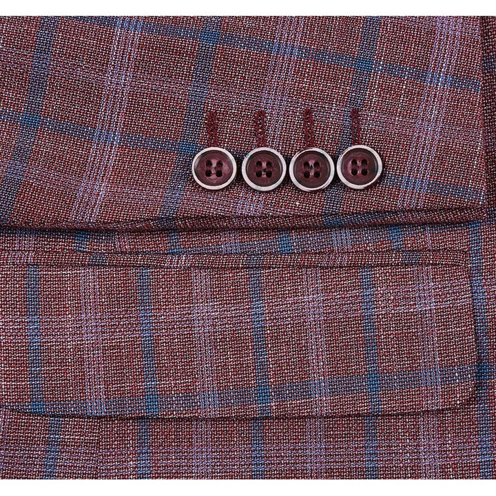 Burgundy Red Windowpane Plaid Sport Coat