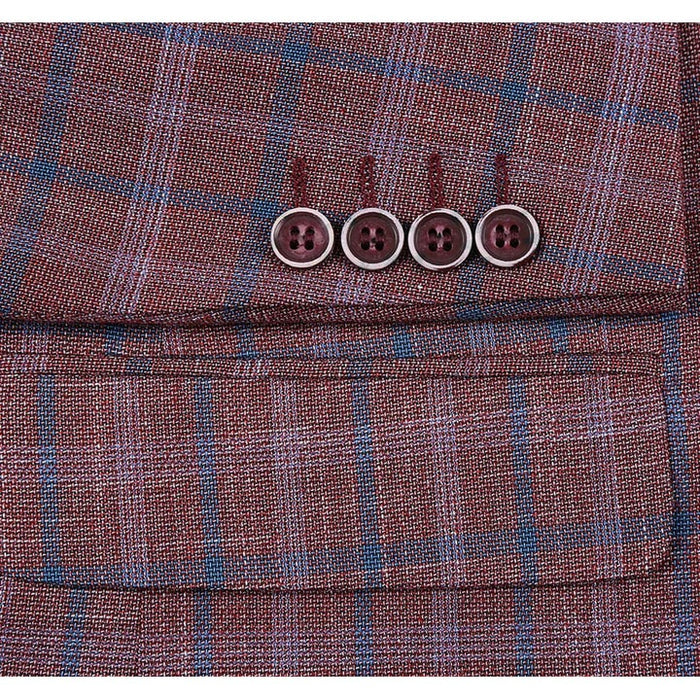 Burgundy Red Windowpane Plaid Sport Coat