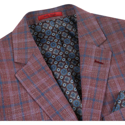 Burgundy Red Windowpane Plaid Sport Coat