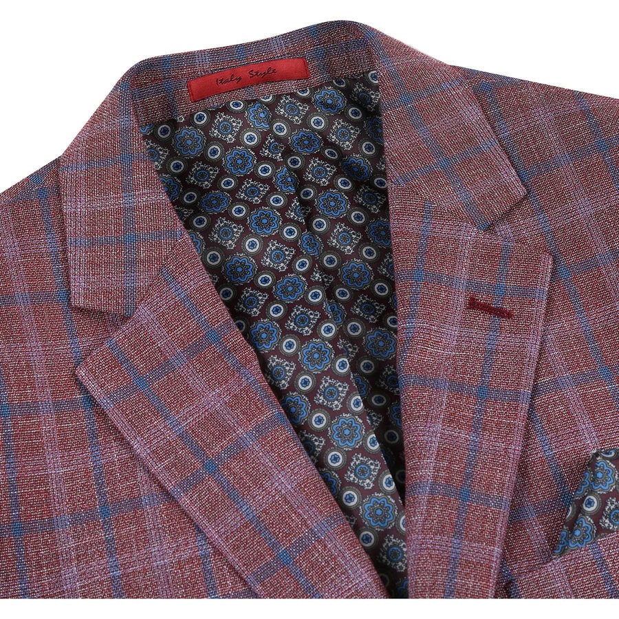 Burgundy Red Windowpane Plaid Sport Coat