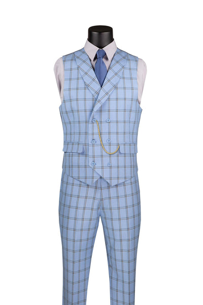 La Scale Windowpane Three Piece Suit Light Blue