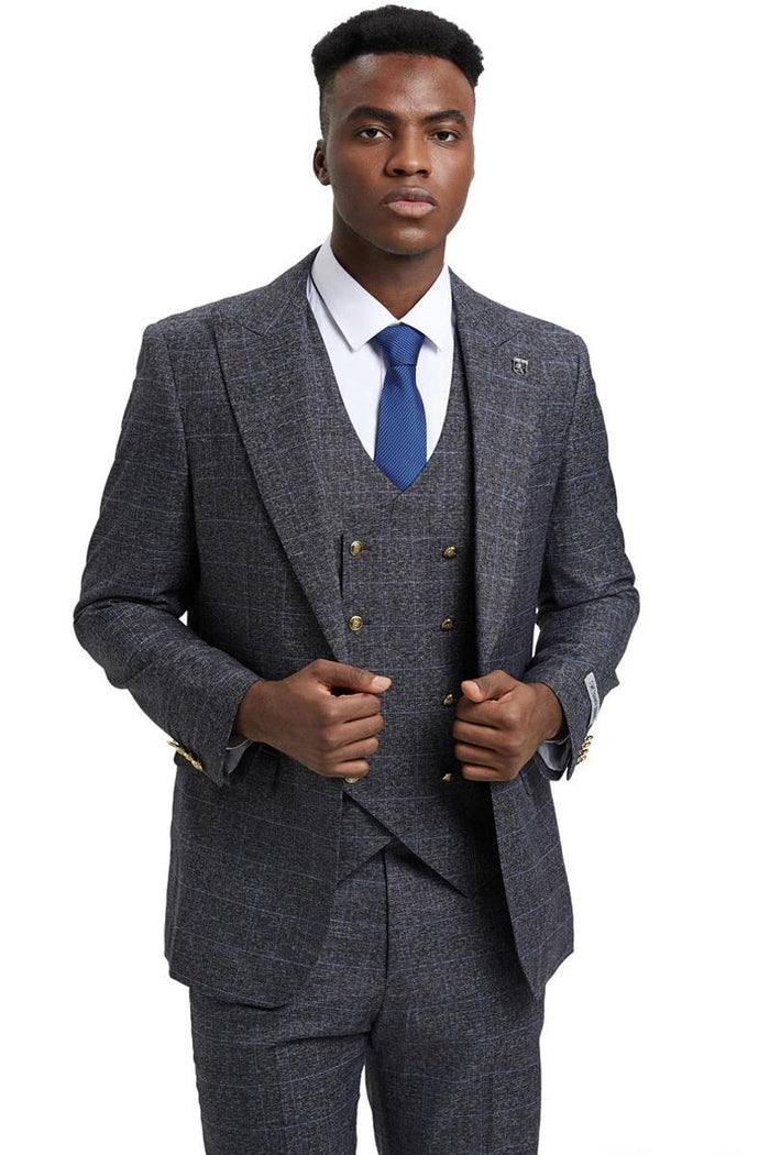 Stacy Adams Charcoal Windowpane Suit with Vest