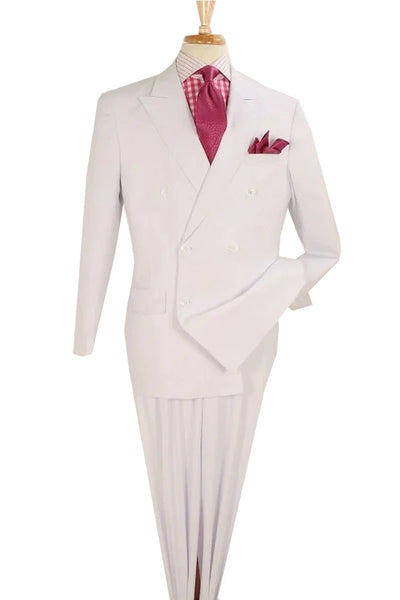 Classic Double Breasted White Wool Feel Suit