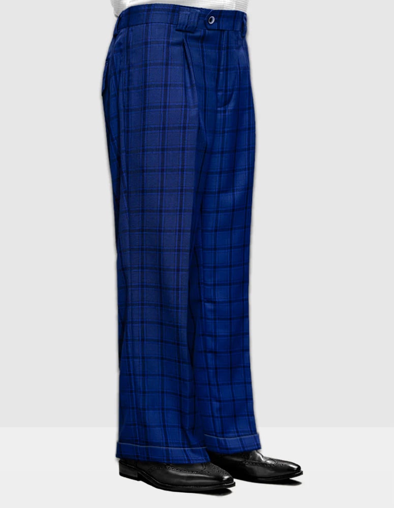 Wide Leg Plaid Pants in Sapphire by Statement Clothing