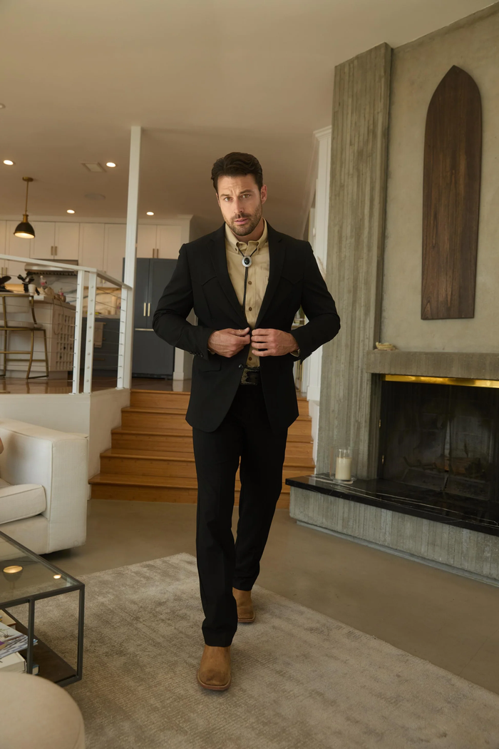 Mens Black Western Sport Suit with Elbow Patch Detail