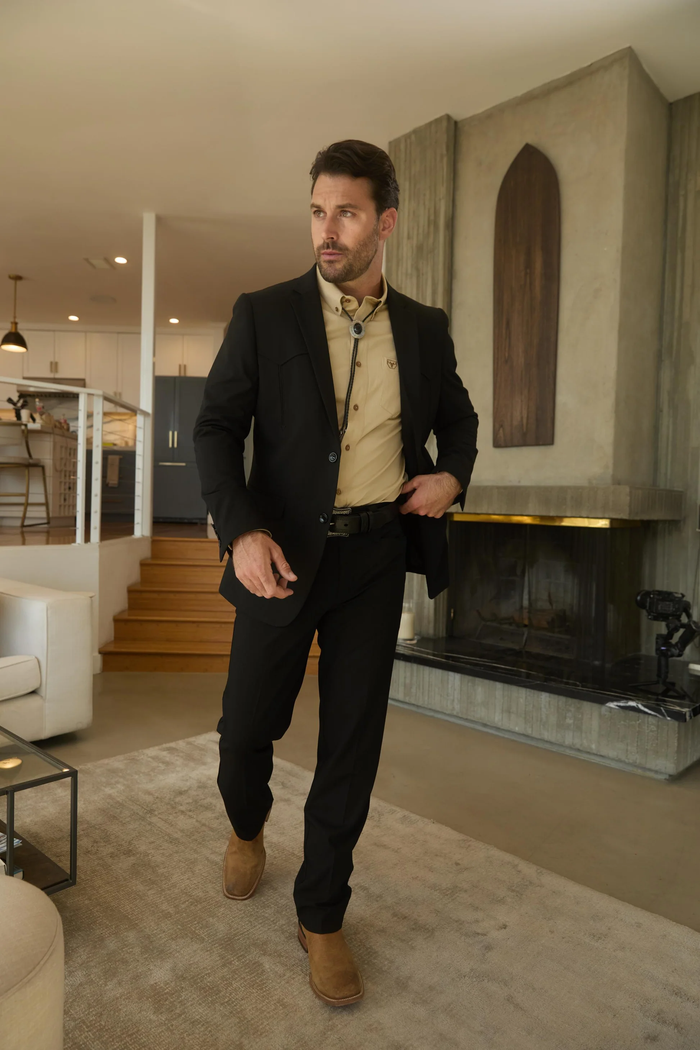 Mens Black Western Sport Suit with Elbow Patch Detail