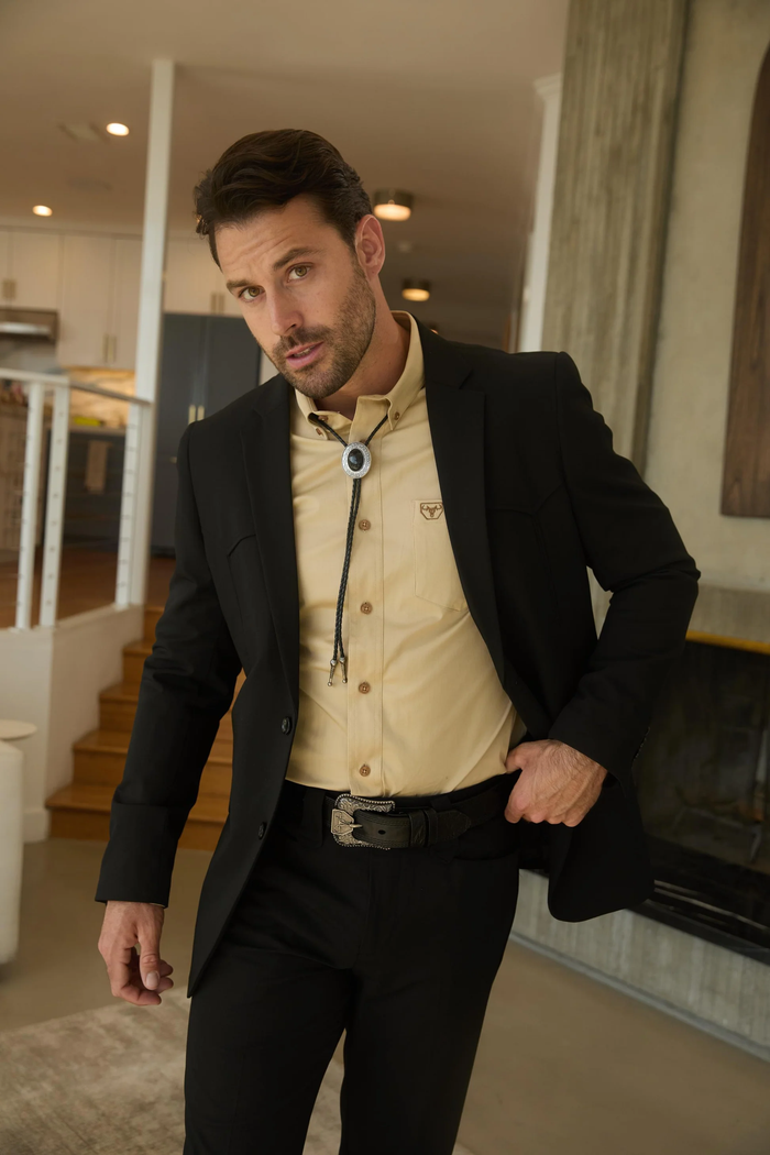Mens Black Western Sport Suit with Elbow Patch Detail