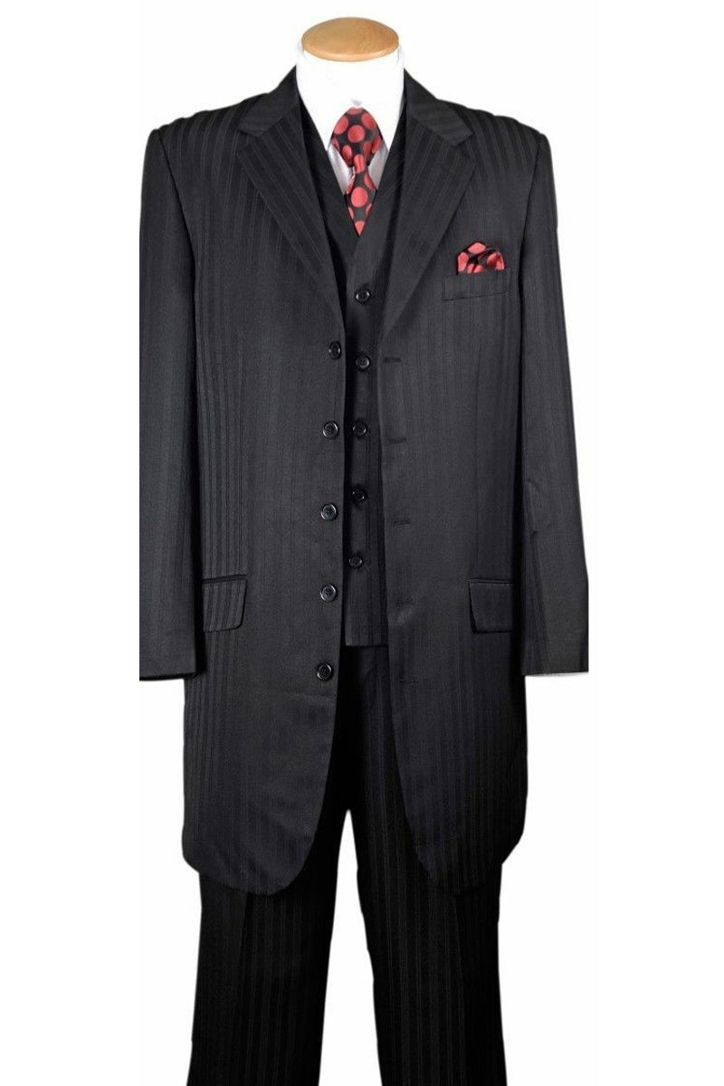 Mens Vested Long Fashion Tonal Stripe Zoot Suit in Black