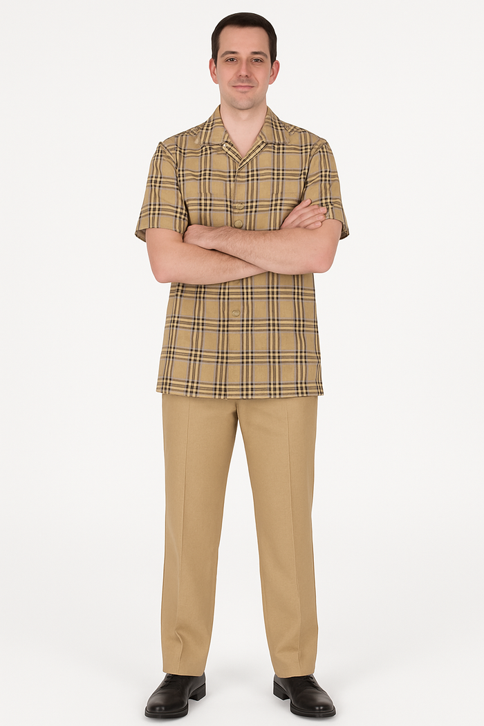 Men’s Beige Plaid Shirt – Classic Everyday Essential