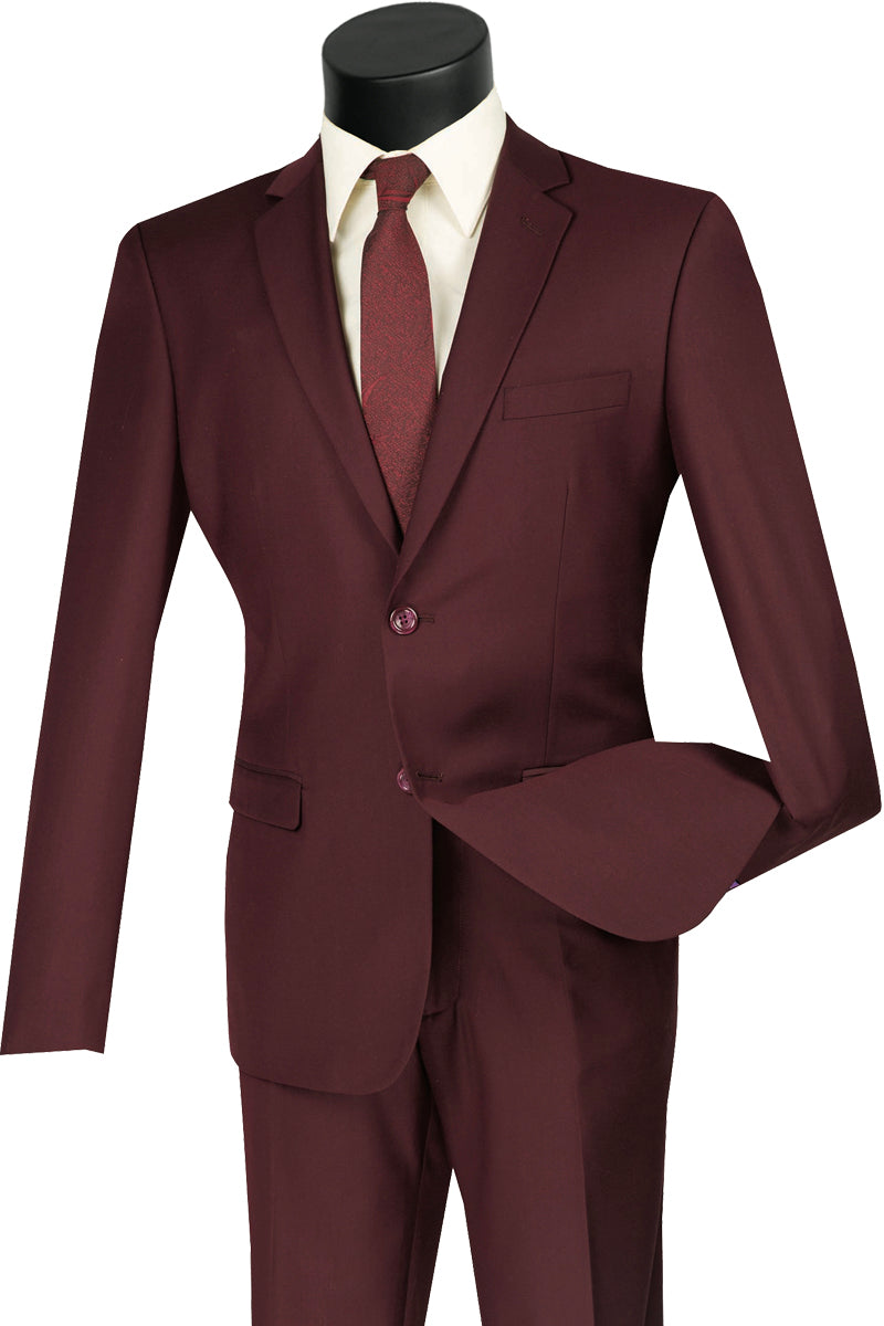 Ultra Slim Wool Feel Suit in Burgundy