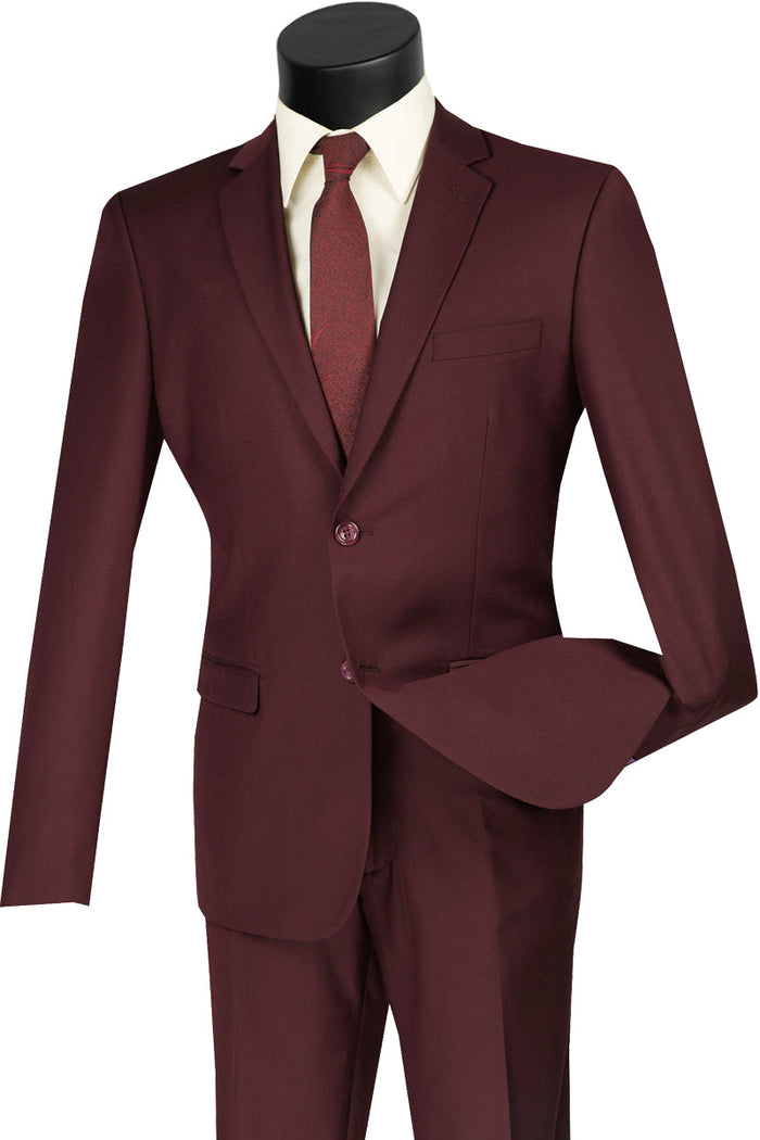 Ultra Slim Wool Feel Suit in Burgundy