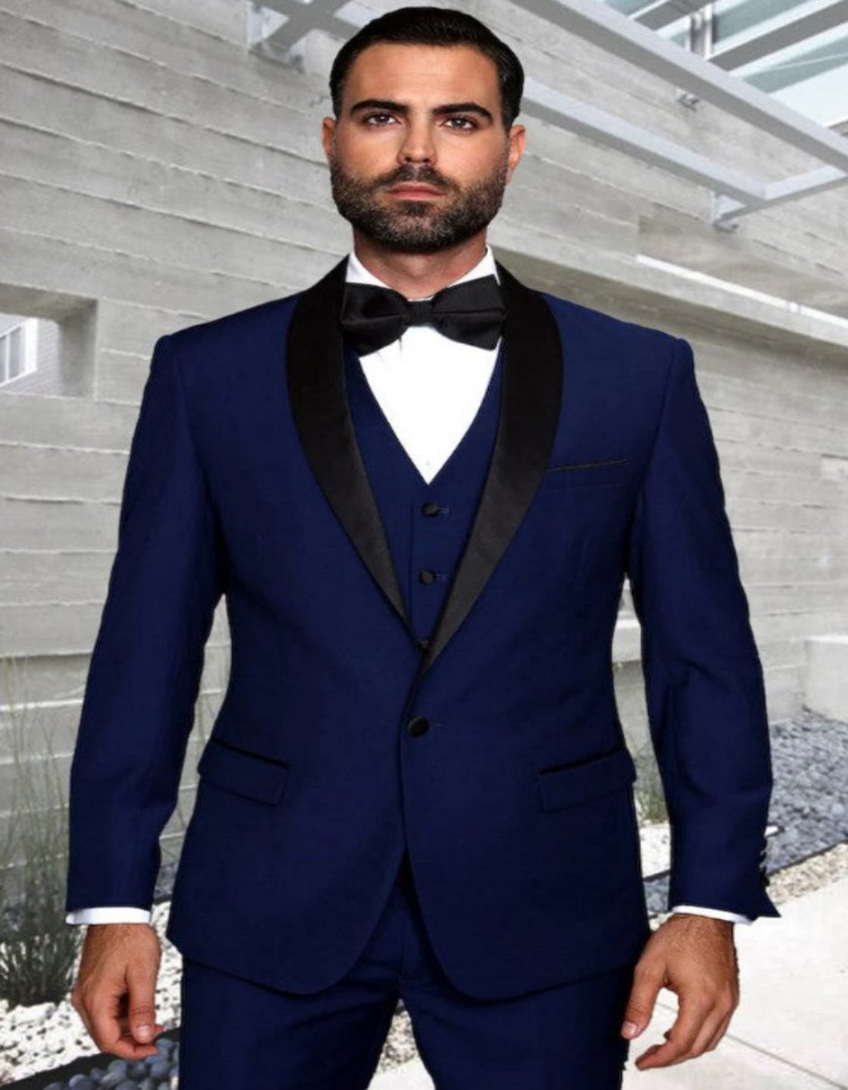 Sapphire Blue and Black Prom Tuxedo for Men