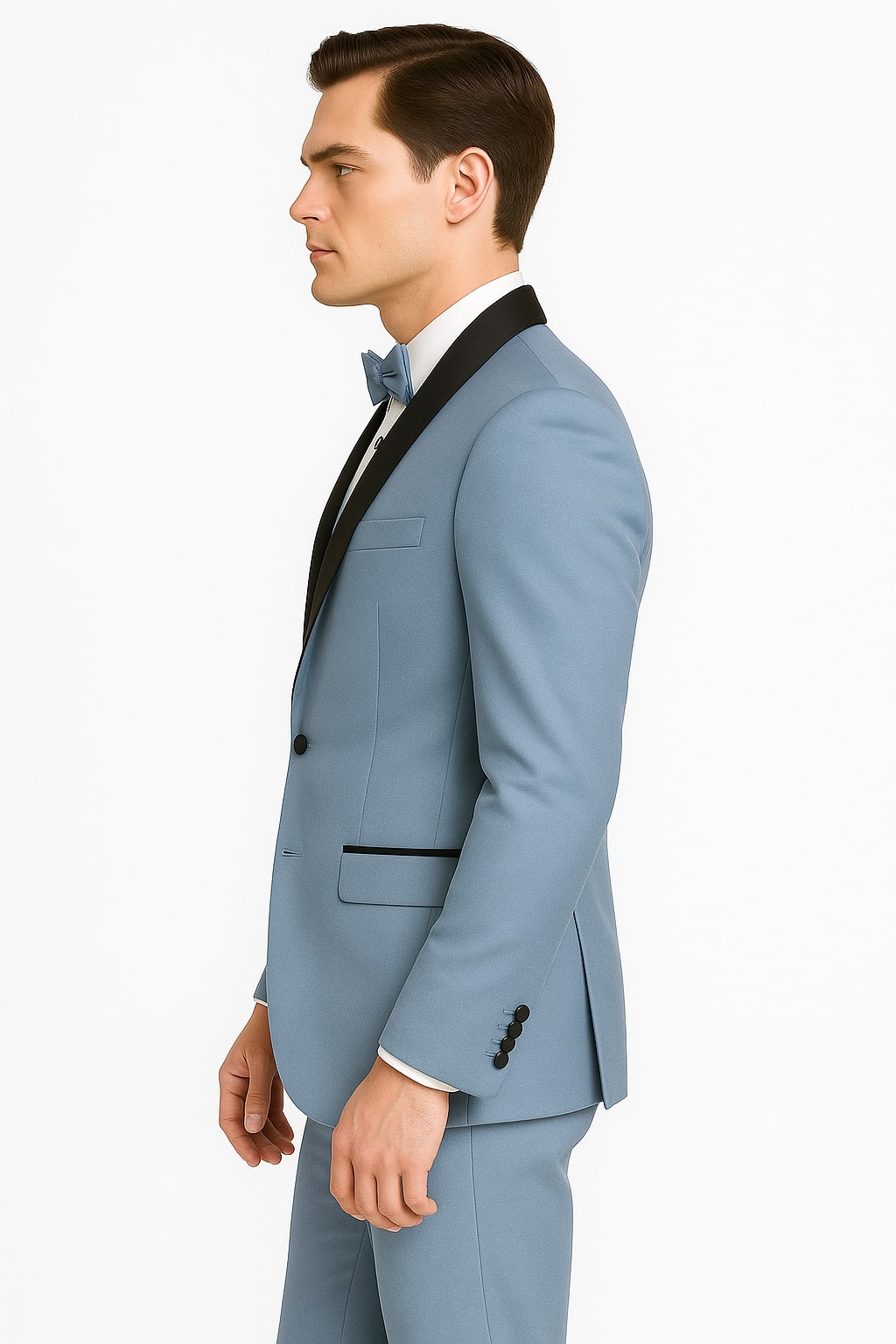 Sky Blue Tuxedo with Black Shawl Lapel Slim Fit Prom and Wedding Suit in Baby Blue Color - Light Blue Sky Blue / 52 Regular Jacket+46 Waist Adjust Sky Blue Tuxedo with Black Shawl Lapel Slim Fit Prom and Wedding Suit in Baby Blue Color - Light Blue Sky Blue / 52 Regular Jacket+46 Waist Adjust