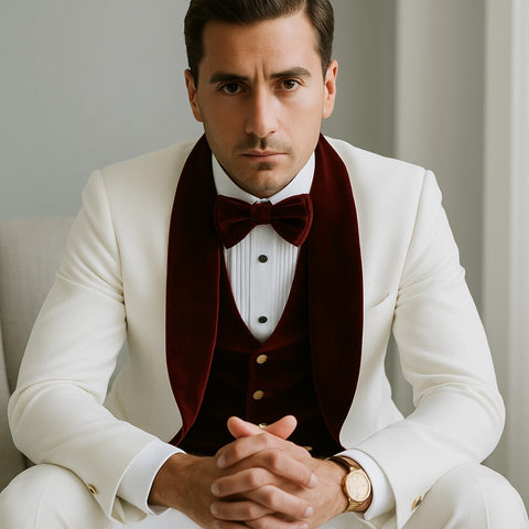 white-burgundy-groom-suit