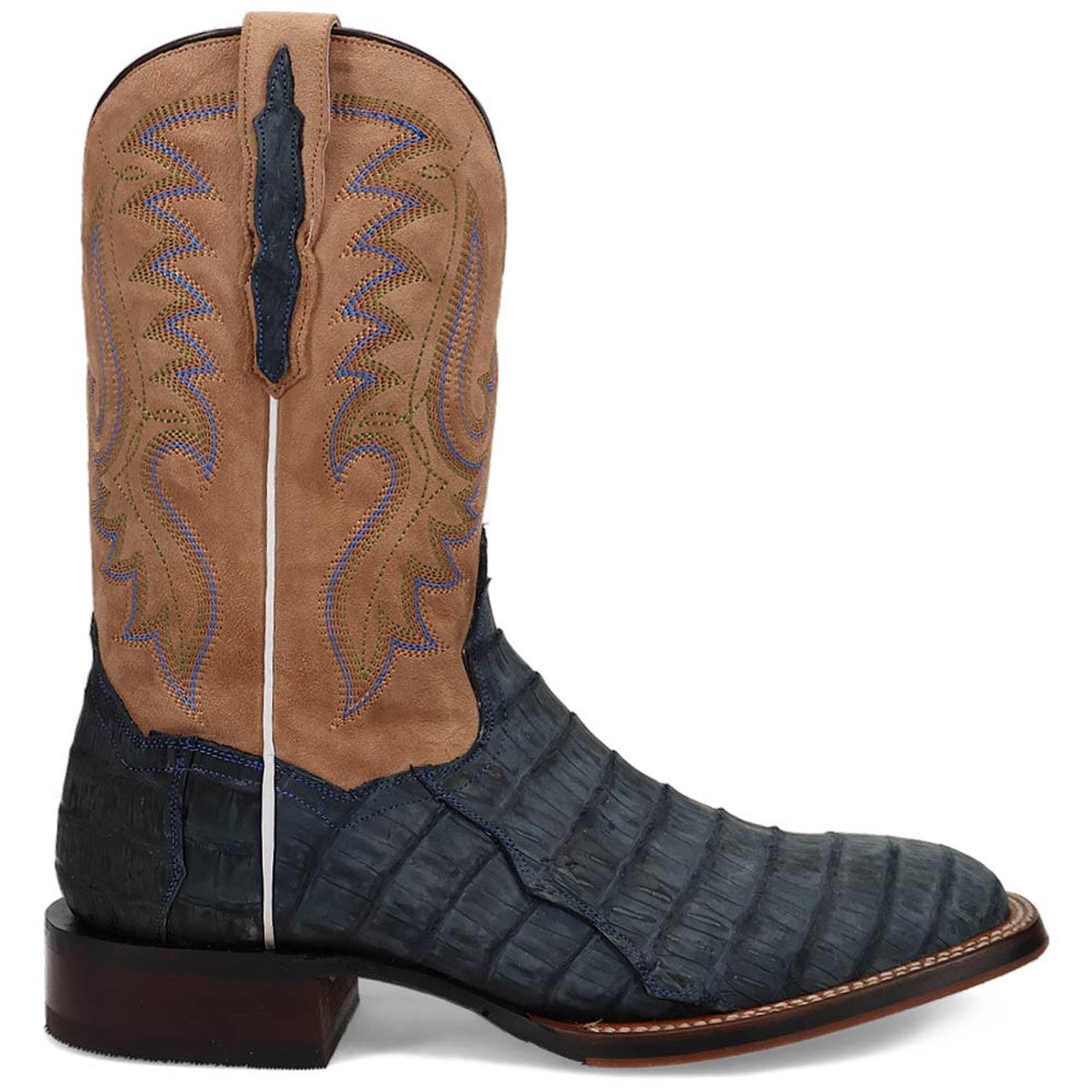 Leon Denim & Tan Caiman Square Toe Boots