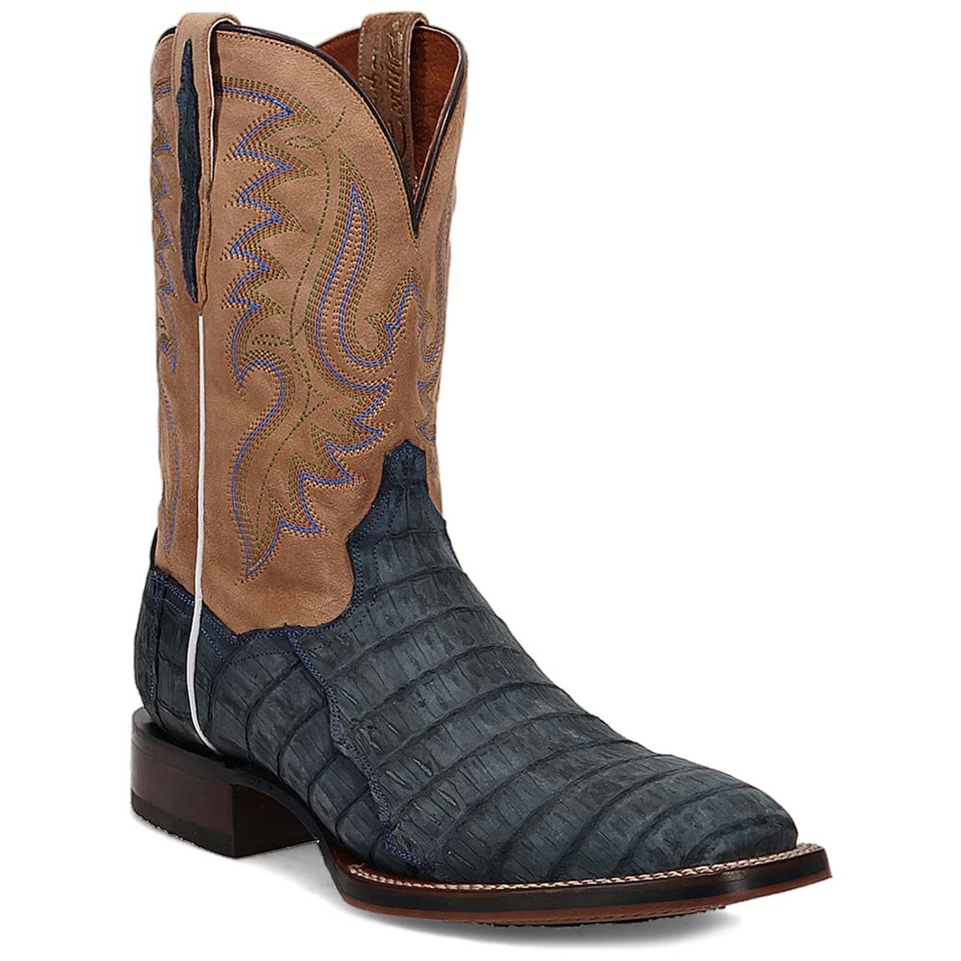 Leon Denim & Tan Caiman Square Toe Boots