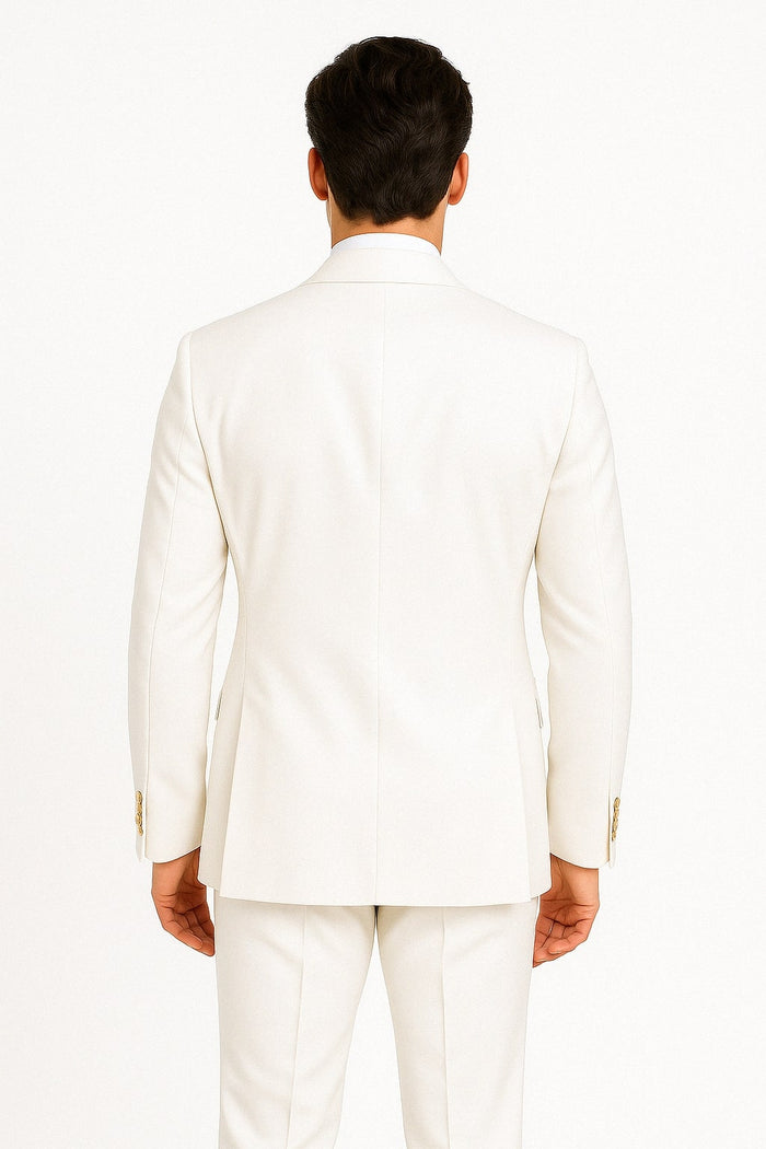 White Double-Breasted Suit with Gold Buttons
