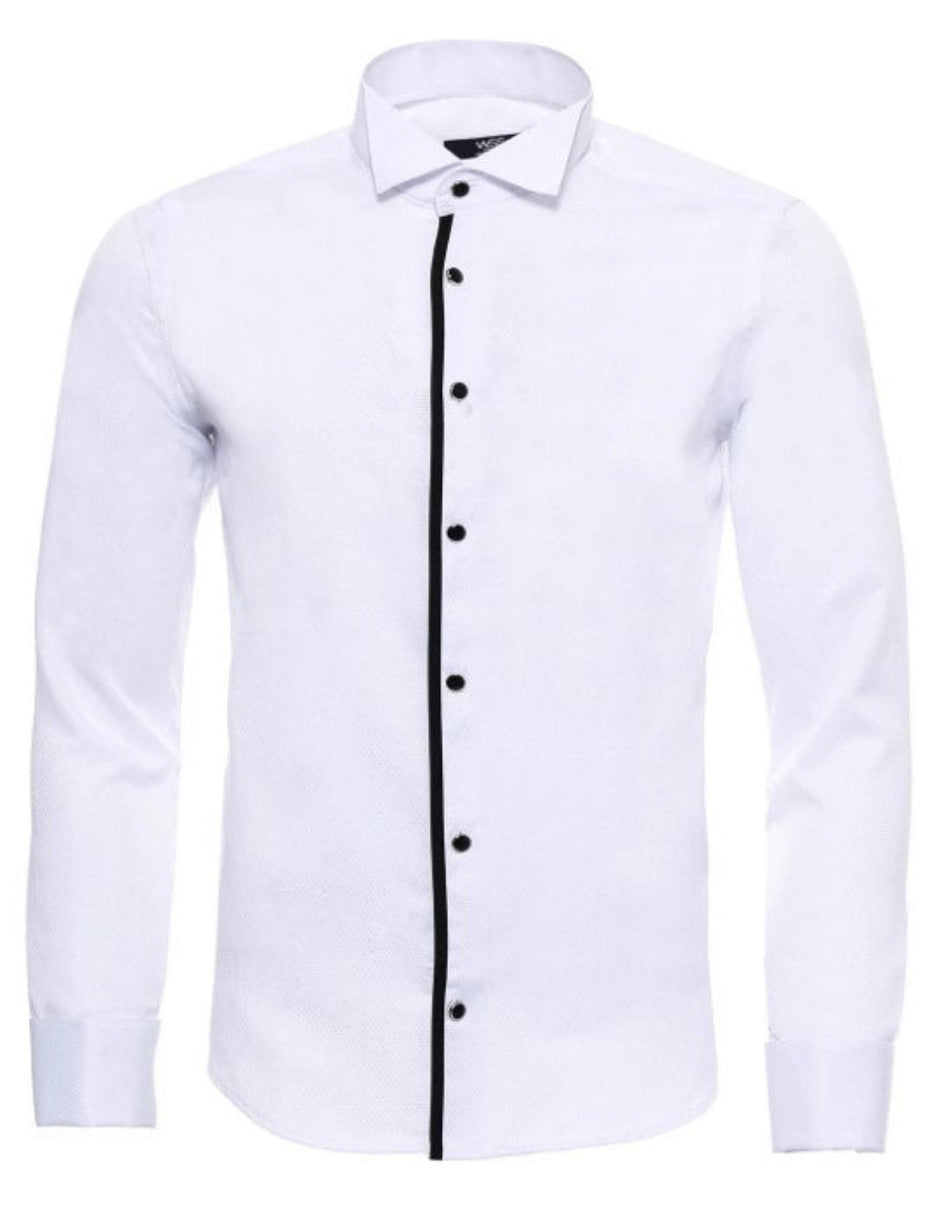 Black Stripe Detailed White Tuxedo Shirt