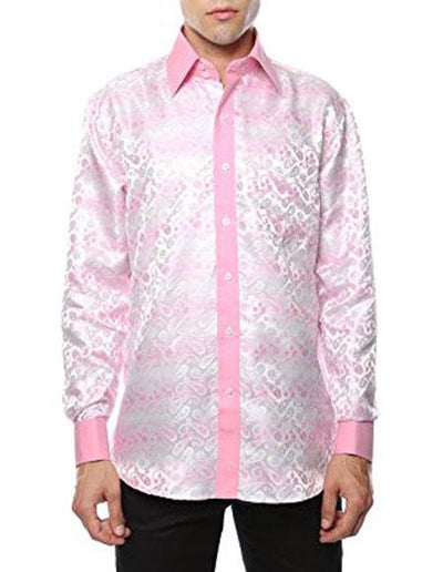 Shiny Satin Floral Spread Collar Paisley Dress Club Clubbing Clubwear Shirts Flashy Stage Colored Two Toned Woven Casual White-Pink Men's Dress Shirt