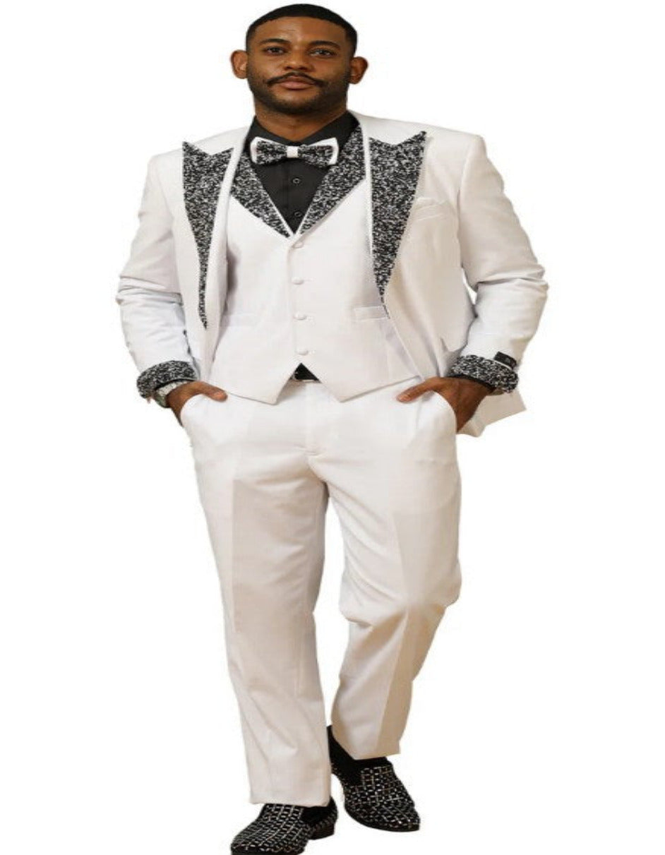 White Prom Tuxedo with Rhinestone sequin Lapel