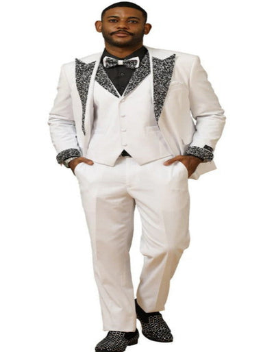 White Prom Tuxedo with Rhinestone sequin Lapel